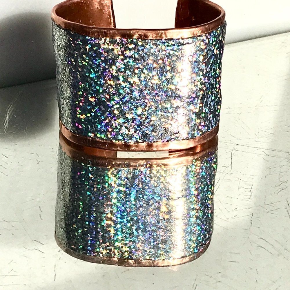 Genuine Leather Holographic Copper Cuff Bracelet Real Hologram (not Glitter)